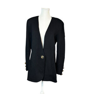 Vintage St. John Basics Black Santana Knit Blazer Cardigan One Button Size 10